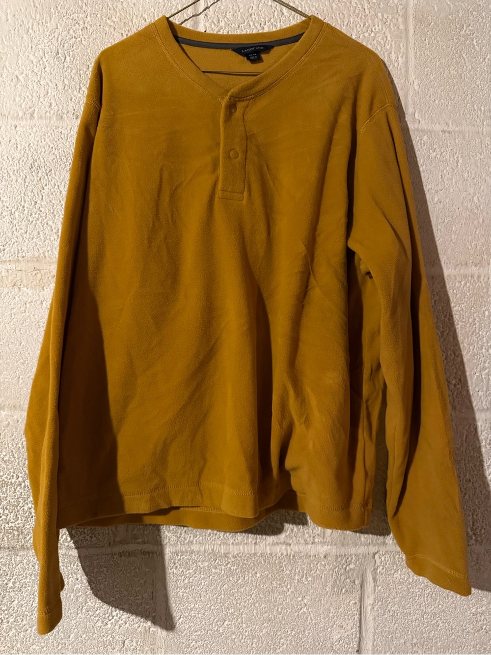 Lands’ End men’s Polartec aircore 100 mustard  2 snap pullover